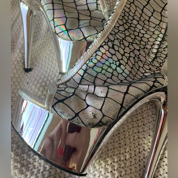 Rainbow Shiny Snake Print Dancer Stripper Open Toe Lace Up Heels - Picture 6 of 6